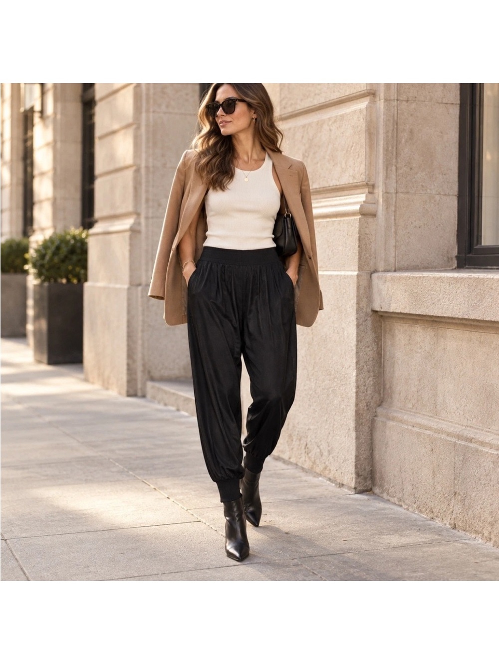 EUC  ATM Anthony Thomas Melillo Black 100% Silk Joggers  Pants Quiet Luxury  M